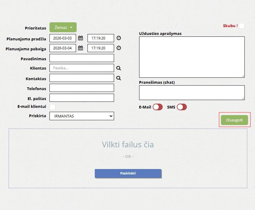 Naujos užduoties forma